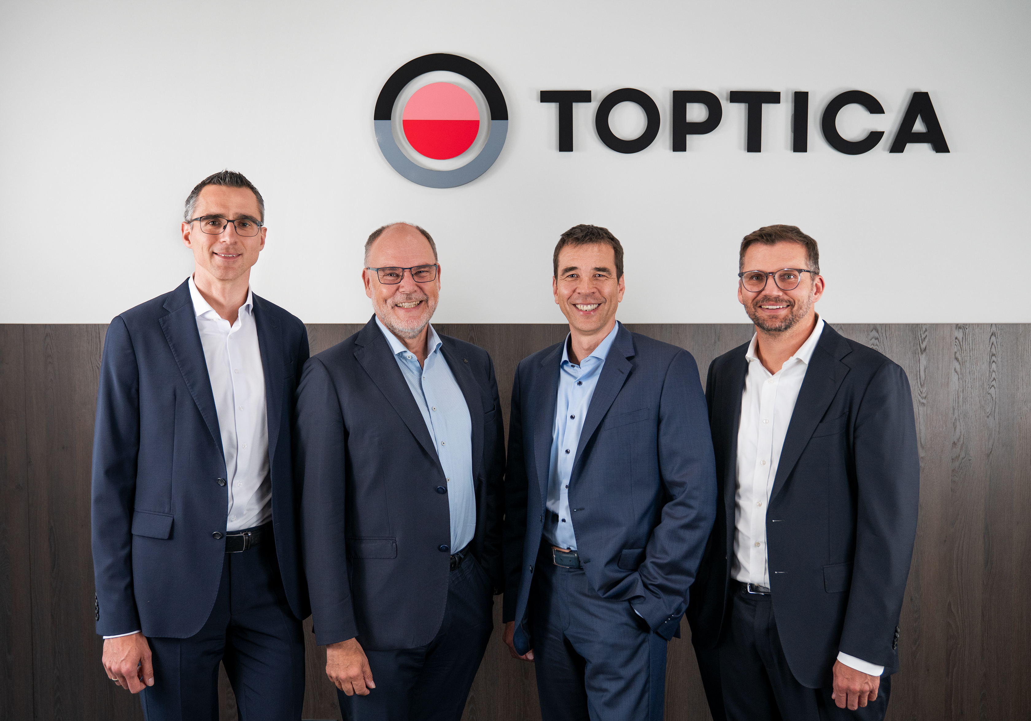 TOPTICA Photonics Executive Board, from left to right: Dr. Mathias Schindler (COO), Dr. Thomas Renner (CSO & President), Dr. Frank Lison (CTO & President), and Fabian Uhl (CFO)