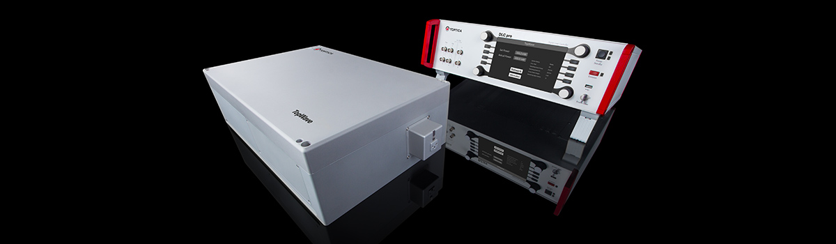 TopWave DUV laser system by TOPTICA with DLC pro control unit on a black reflective surface.